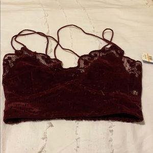 maroon free people lace crop top